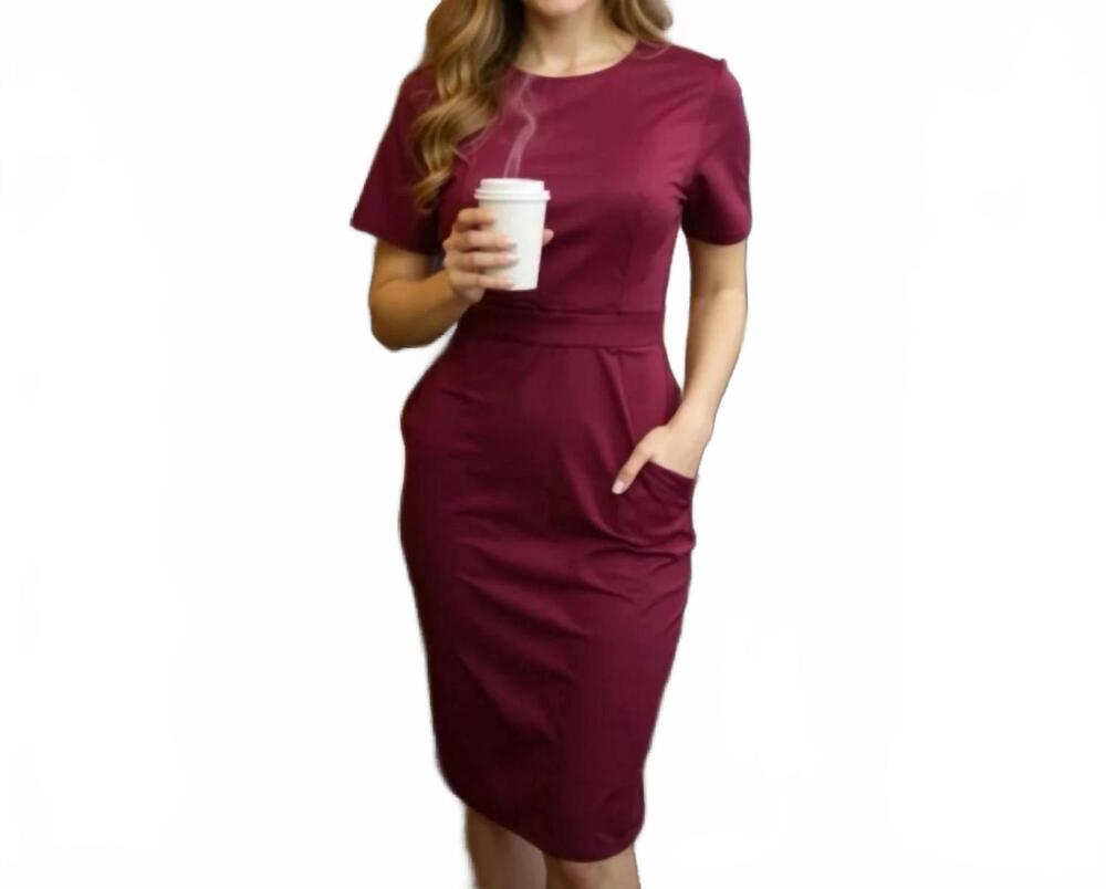NEW ALLANDWELL women’s short sleeve with pockets dress in burgundy